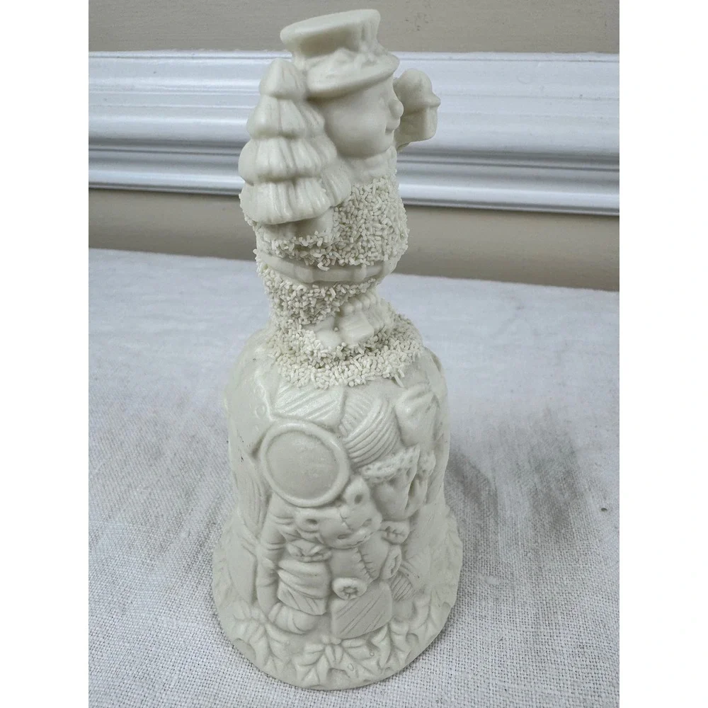 Vintage Cream Bisque Porcelain Snowman Christmas Bell Holiday Decor Relief